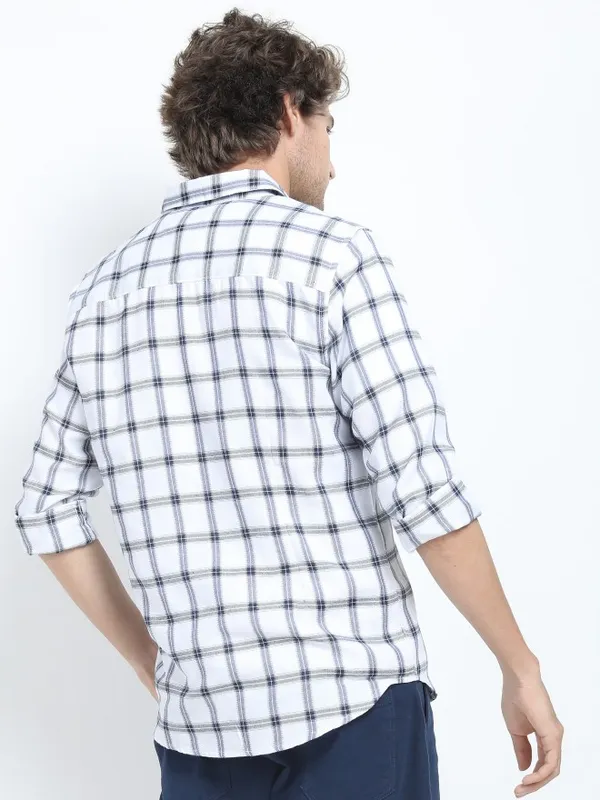  Ketch Men White Checked Slim Fit Casual Shirts