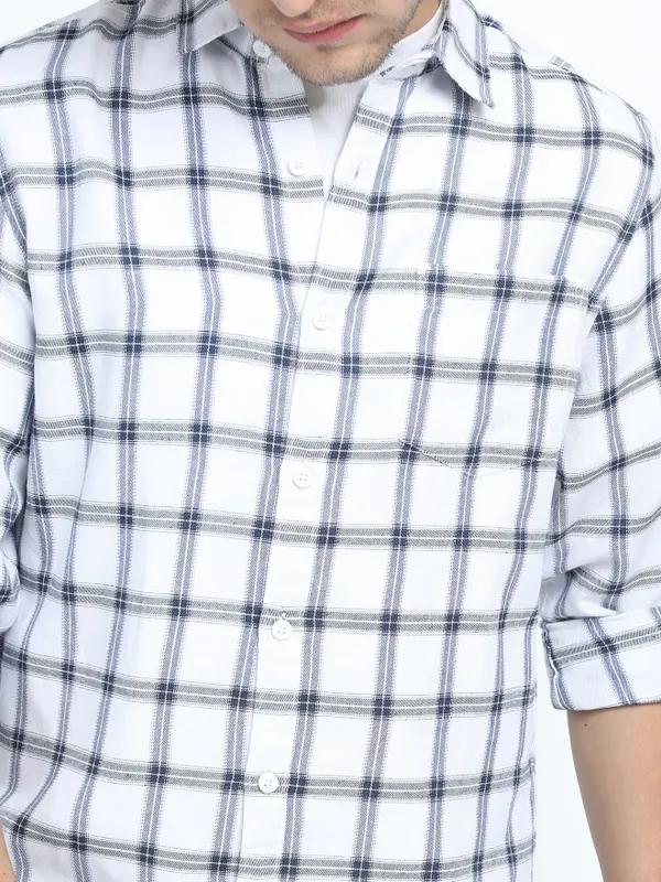  Ketch Men White Checked Slim Fit Casual Shirts
