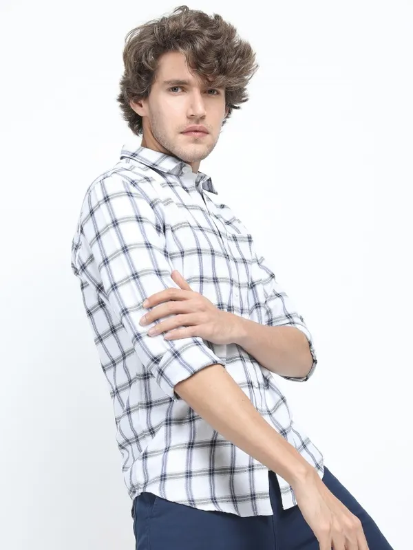  Ketch Men White Checked Slim Fit Casual Shirts