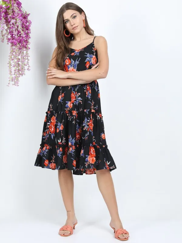  Tokyo Talkies Women Black Printed Fit And Flare Dresses