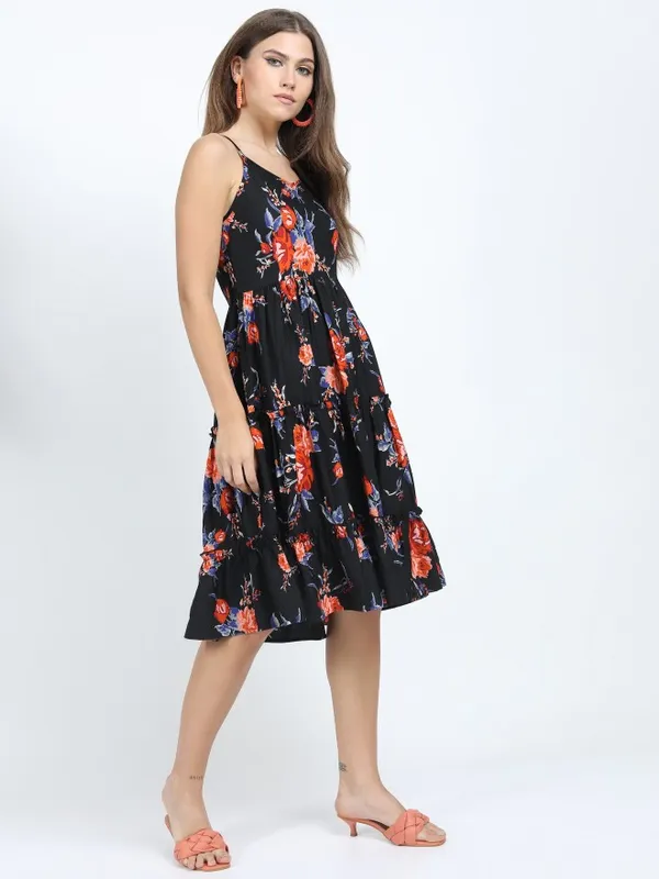  Tokyo Talkies Women Black Printed Fit And Flare Dresses