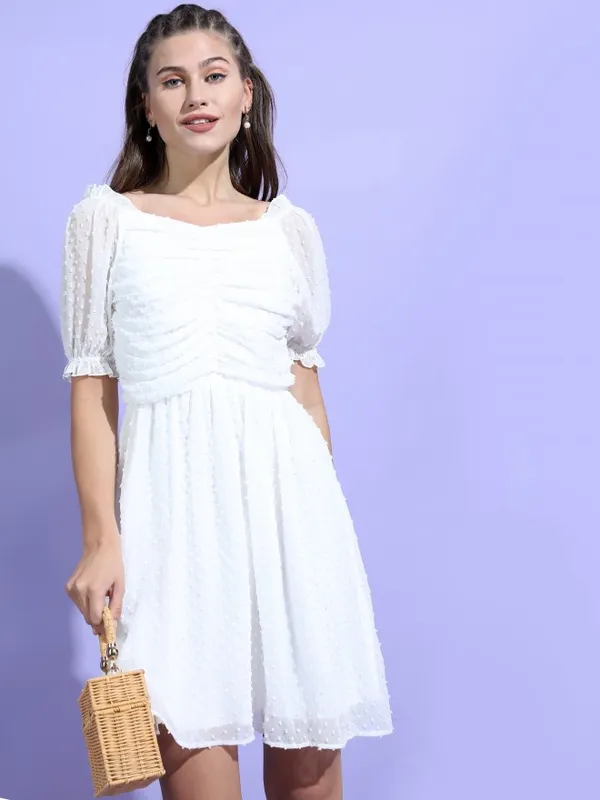  Tokyo Talkies Women White Solid A-Line Dresses