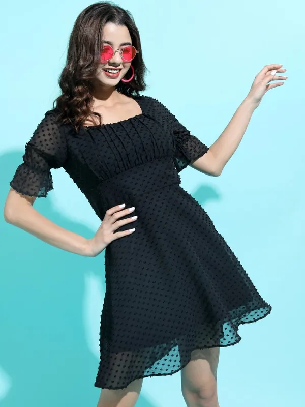  Tokyo Talkies Women Black Printed A-Line Dresses
