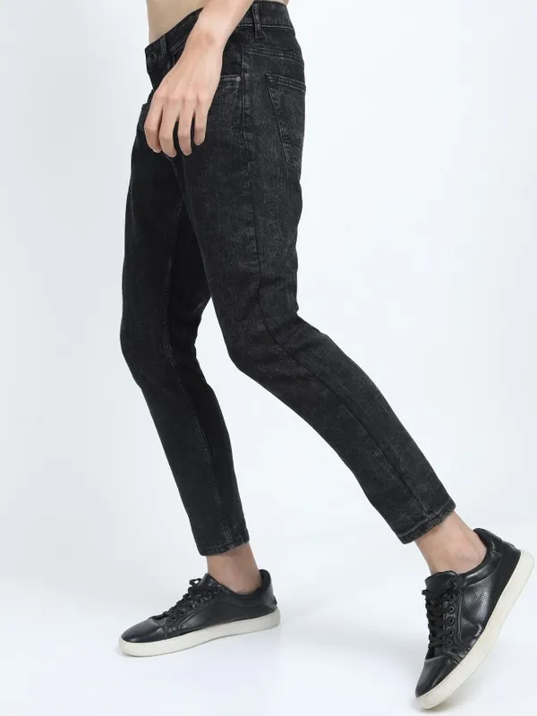  Highlander Men Black Tapered Fit Clean Look Jeans