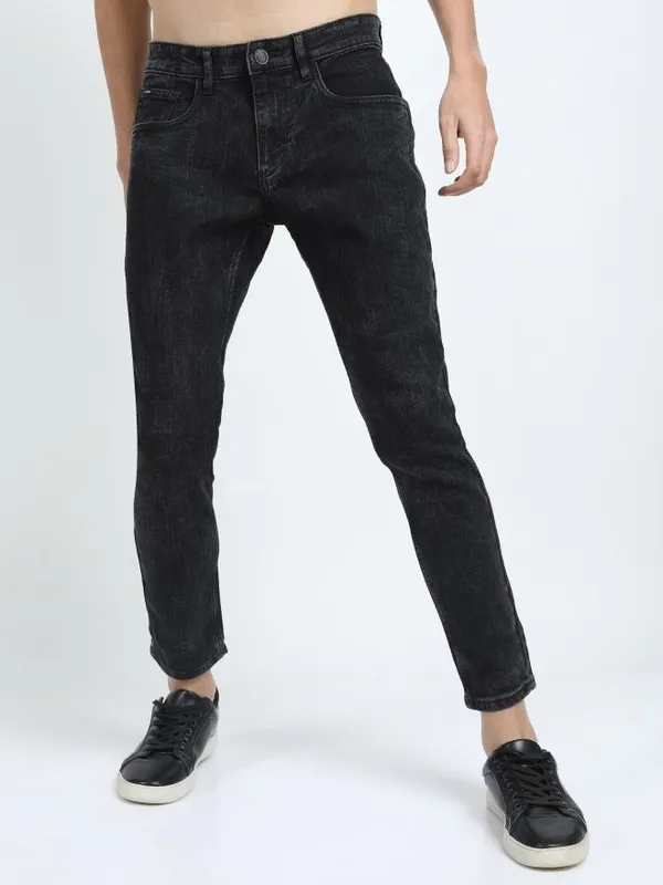  Highlander Men Black Tapered Fit Clean Look Jeans