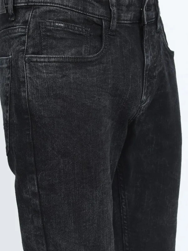  Highlander Men Black Tapered Fit Clean Look Jeans