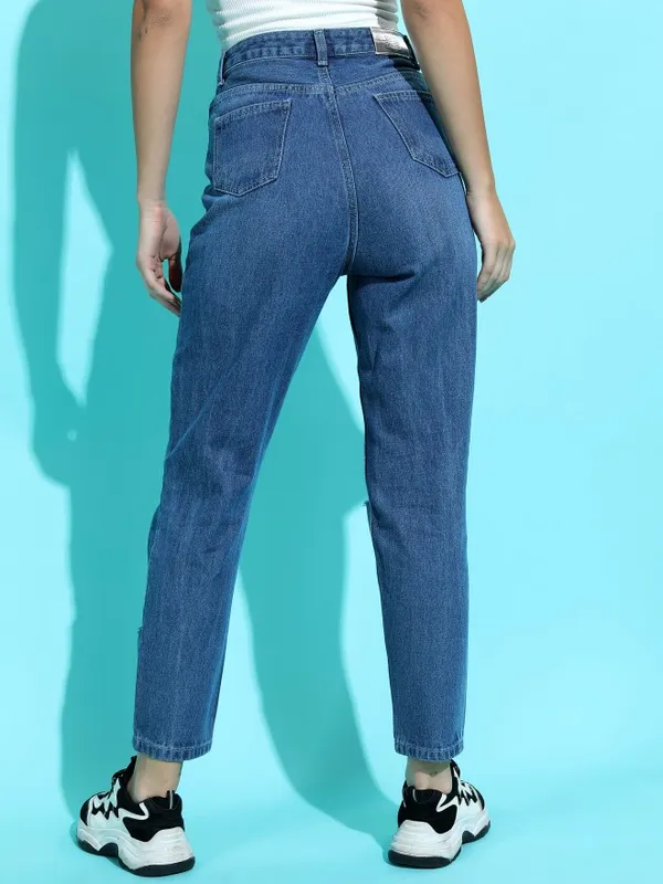  Tokyo Talkies Women Blue Mom Fit Highly Distressed Jeans