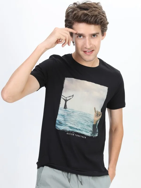  Highlander Men Black Printed Round Neck T-Shirts