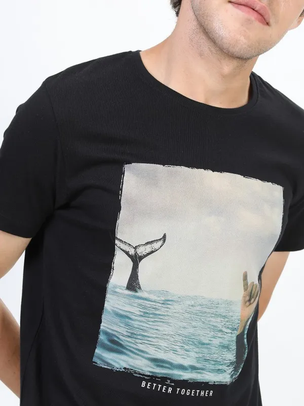  Highlander Men Black Printed Round Neck T-Shirts