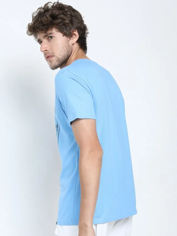  Highlander Men Blue Printed Round Neck T-Shirts