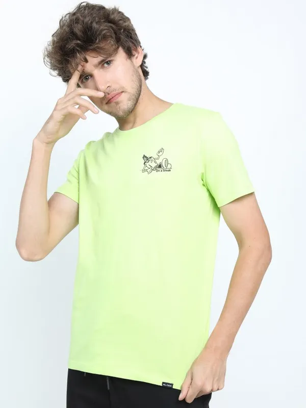  Highlander Men Green Printed Round Neck T-Shirts
