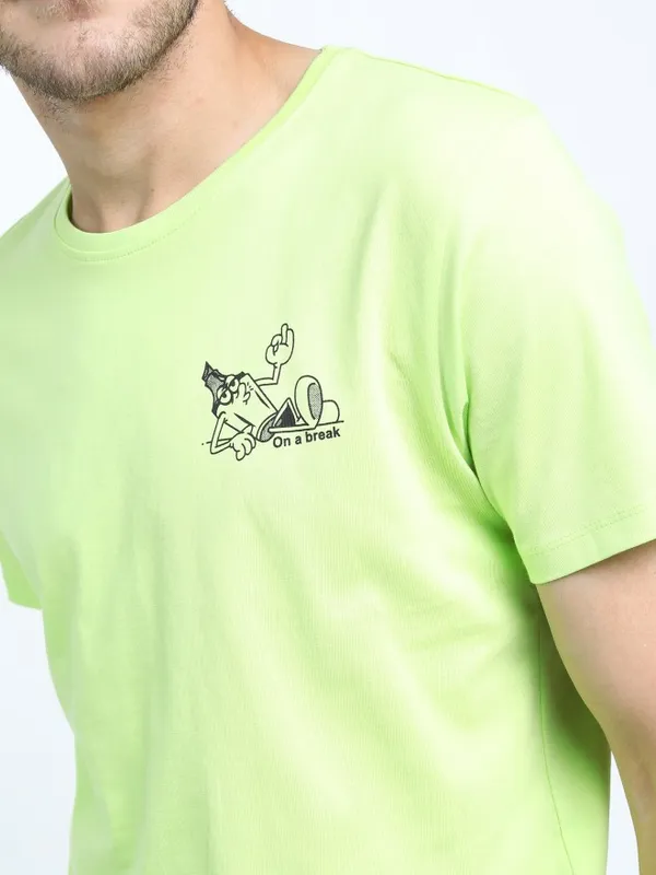  Highlander Men Green Printed Round Neck T-Shirts