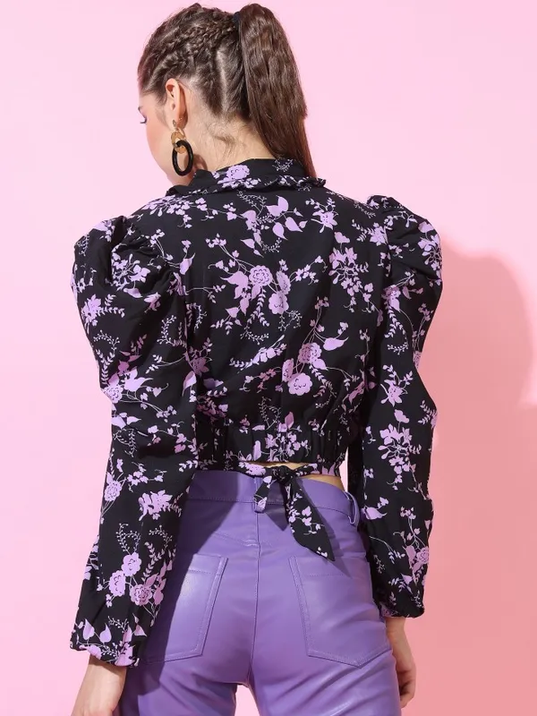  Tokyo Talkies Women Black Printed Regular Tops