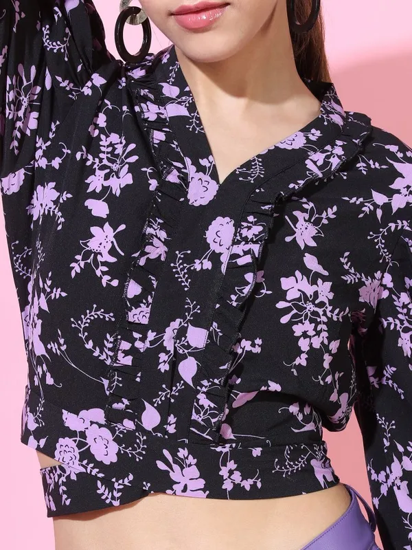  Tokyo Talkies Women Black Printed Regular Tops