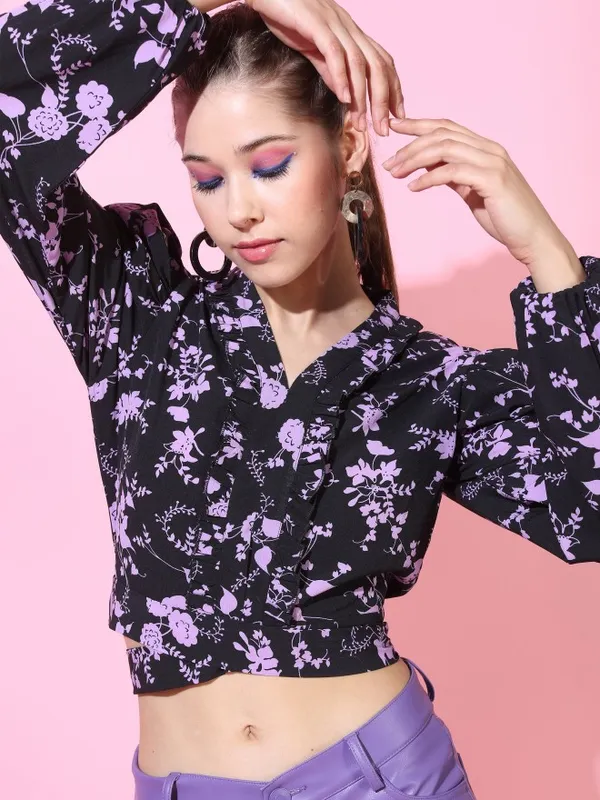  Tokyo Talkies Women Black Printed Regular Tops