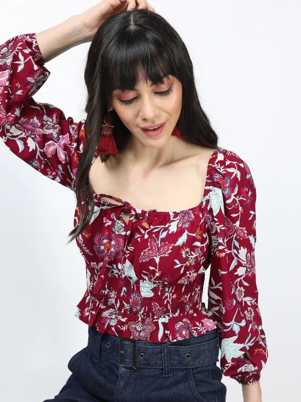  Tokyo Talkies Women Red Printed Blouson Tops