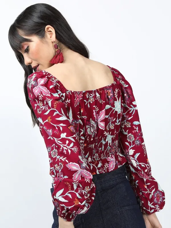  Tokyo Talkies Women Red Printed Blouson Tops