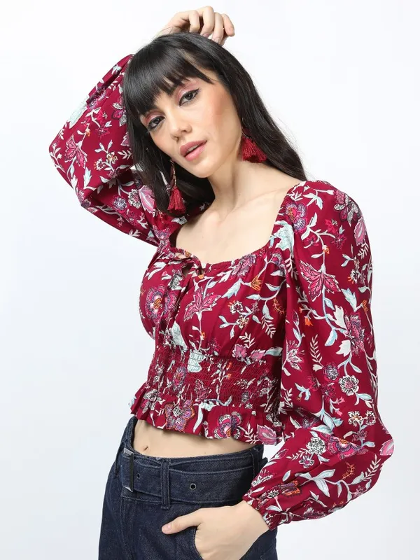  Tokyo Talkies Women Red Printed Blouson Tops