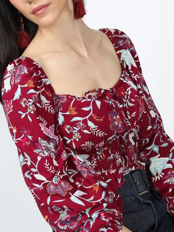  Tokyo Talkies Women Red Printed Blouson Tops