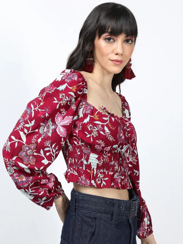  Tokyo Talkies Women Red Printed Blouson Tops