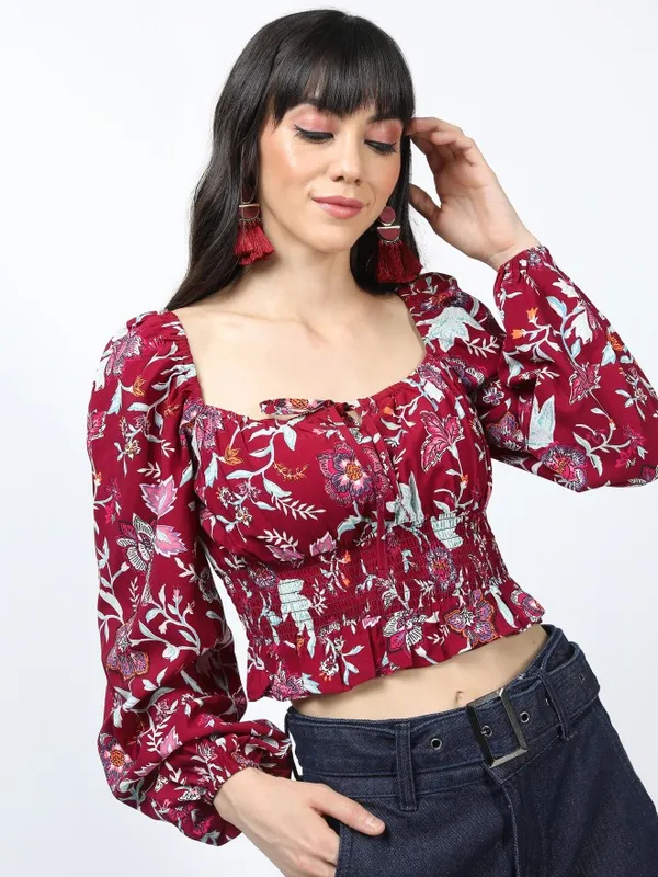  Tokyo Talkies Women Red Printed Blouson Tops