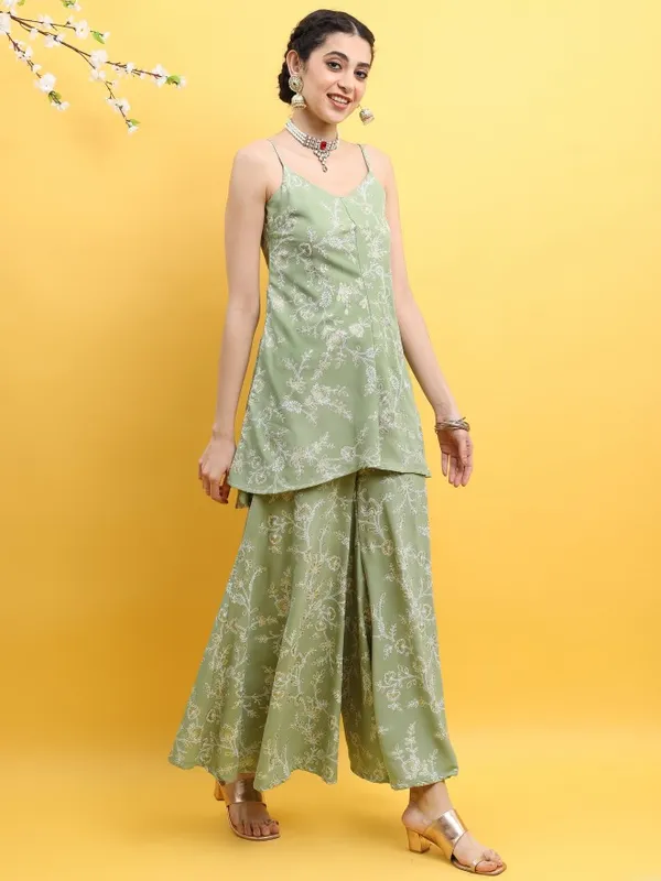  Vishudh Women Green Printed Kurta Sets
