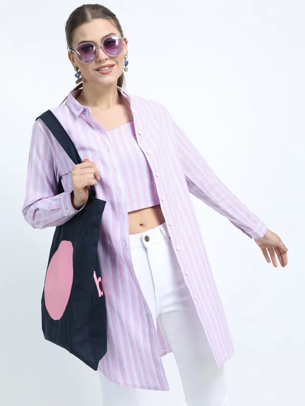  Tokyo Talkies Women Mauve Striped Casual Shirts