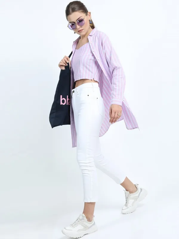  Tokyo Talkies Women Mauve Striped Casual Shirts