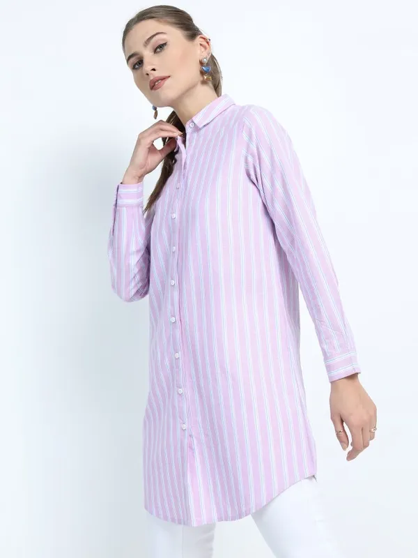  Tokyo Talkies Women Mauve Striped Casual Shirts