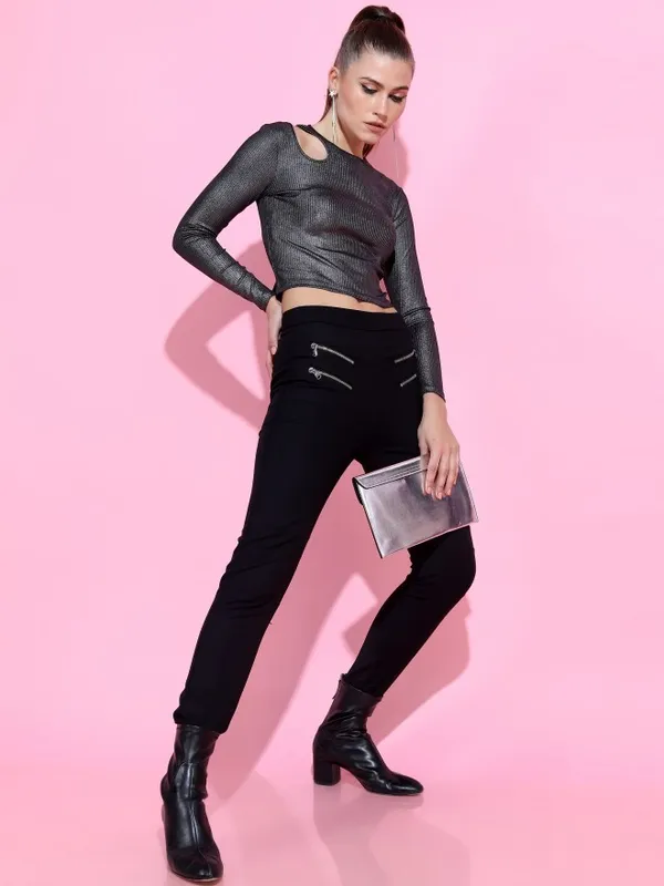 Tokyo Talkies Women Black Solid Fitted Tops