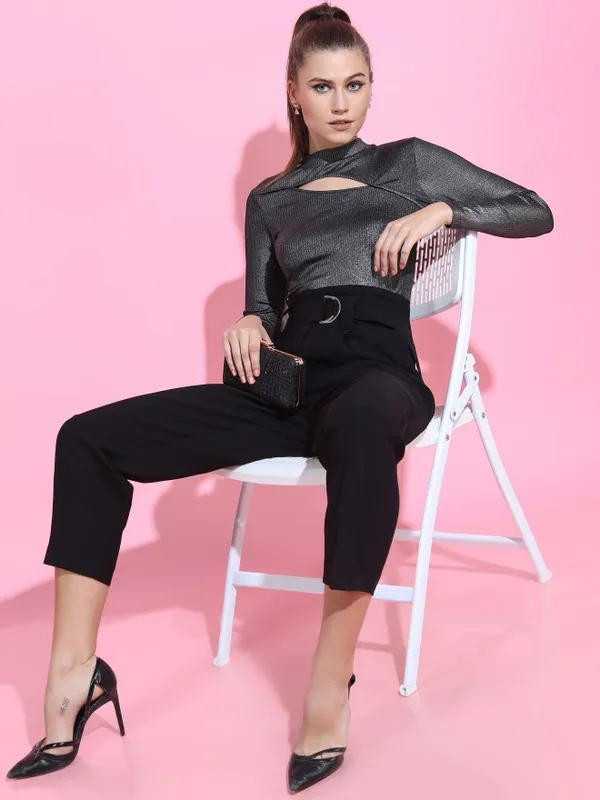  Tokyo Talkies Women Black Solid Fitted Tops