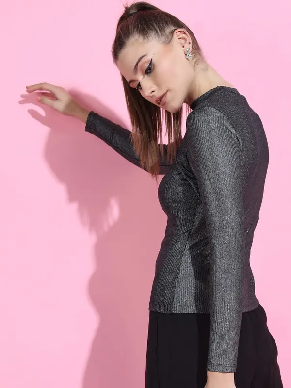  Tokyo Talkies Women Black Solid Fitted Tops