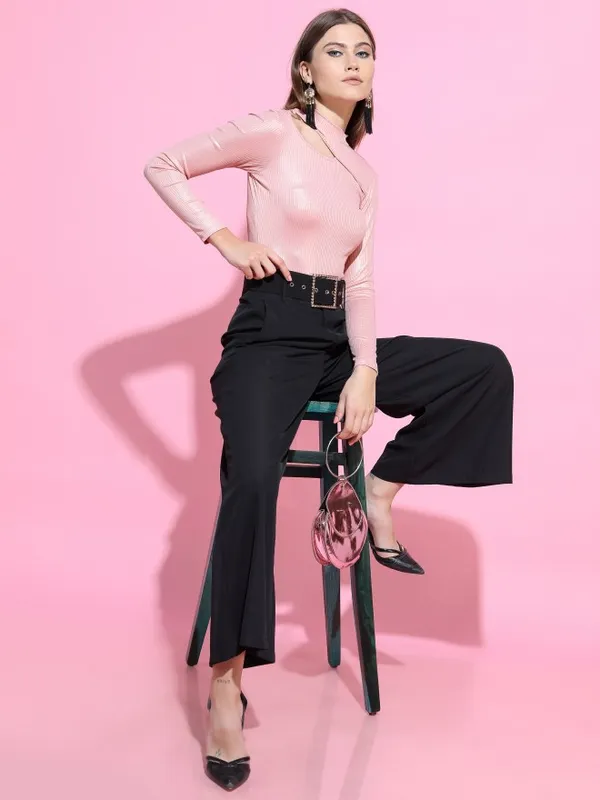  Tokyo Talkies Women Pink Solid Fitted Tops