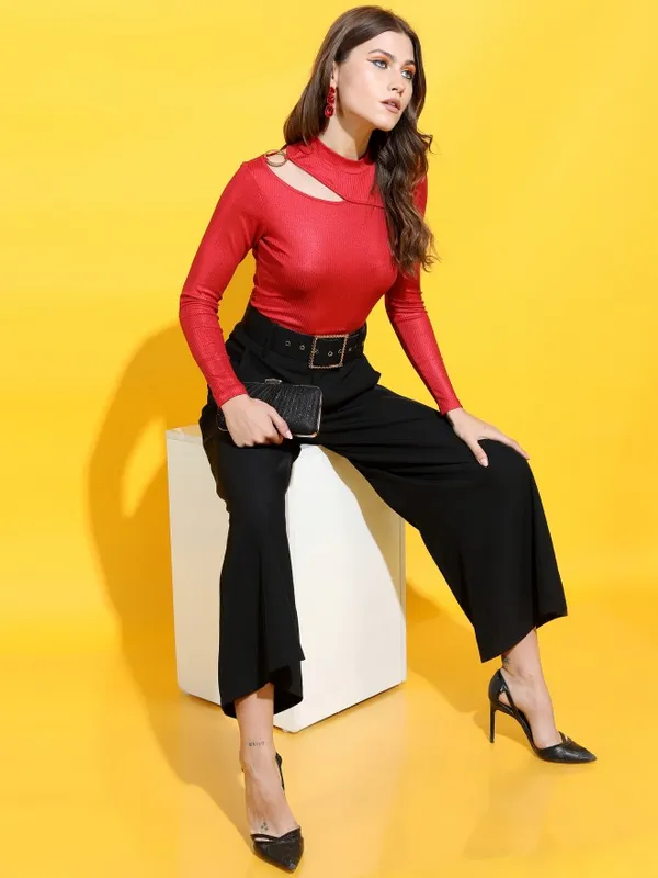  Tokyo Talkies Women Red Solid Fitted Tops