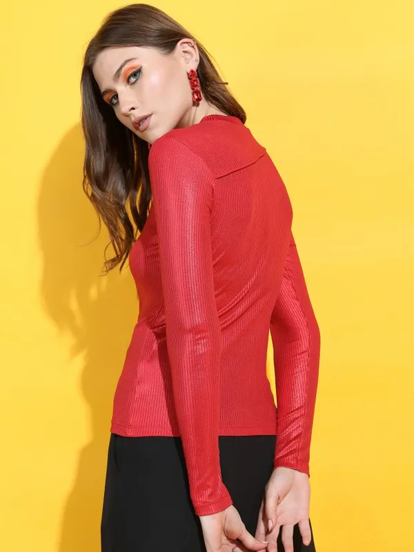  Tokyo Talkies Women Red Solid Fitted Tops