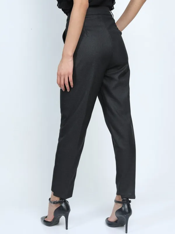  Tokyo Talkies Women Black Solid Tapered Fit Casual Trousers