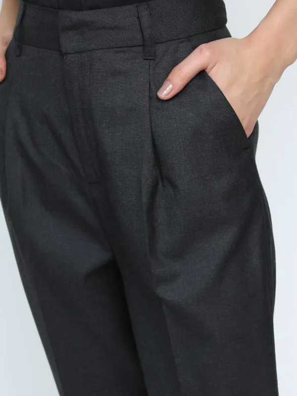  Tokyo Talkies Women Black Solid Tapered Fit Casual Trousers