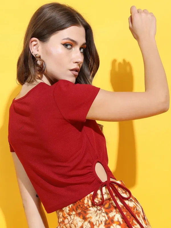  Tokyo Talkies Women Maroon Solid Fitted Tops