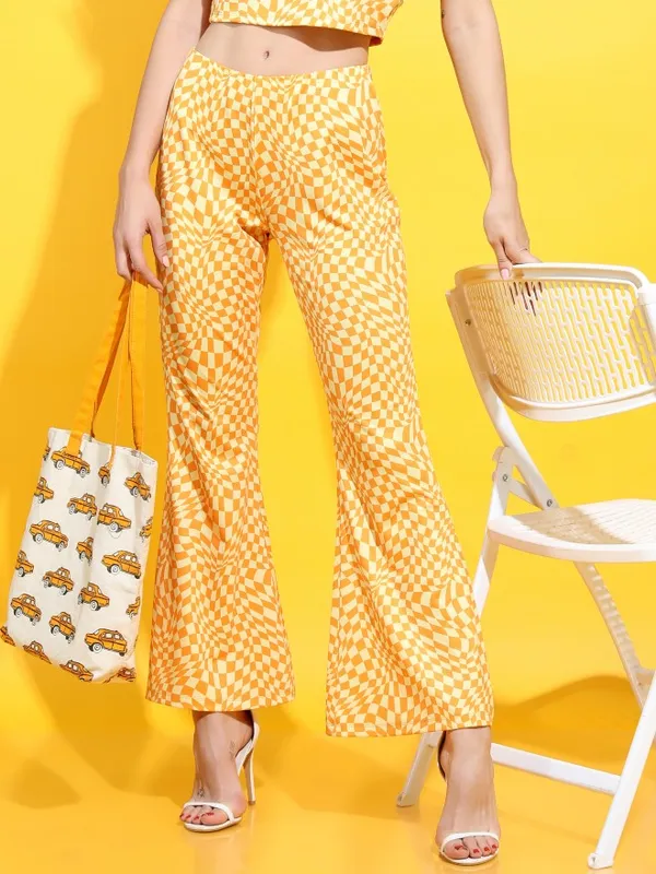  Tokyo Talkies Women Yellow Printed Flared Casual Trousers
