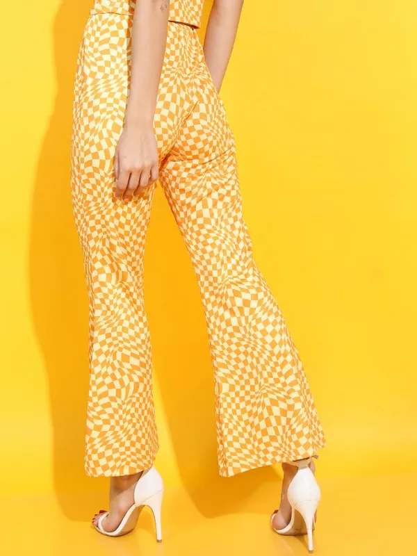  Tokyo Talkies Women Yellow Printed Flared Casual Trousers