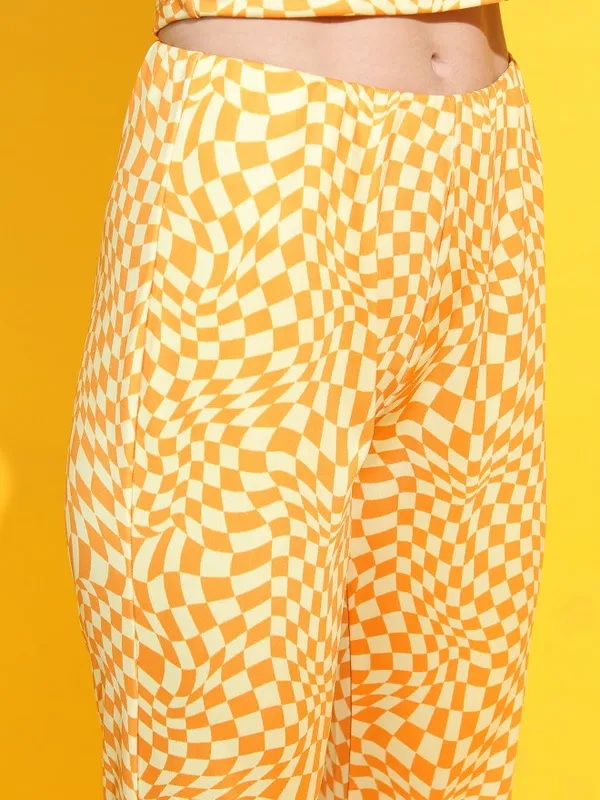  Tokyo Talkies Women Yellow Printed Flared Casual Trousers