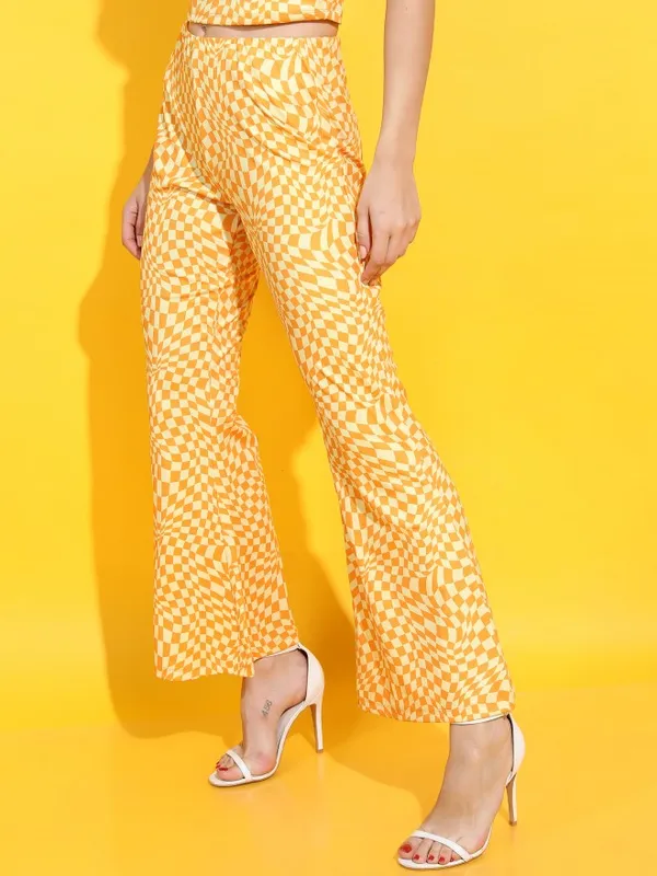  Tokyo Talkies Women Yellow Printed Flared Casual Trousers
