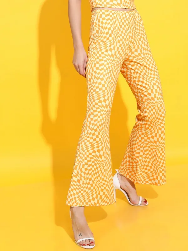 Tokyo Talkies Women Yellow Printed Flared Casual Trousers