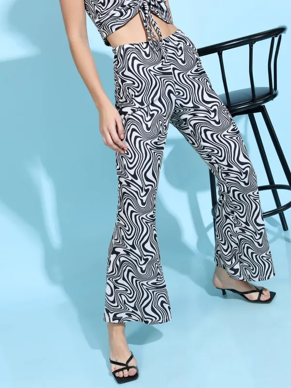  Tokyo Talkies Women Grey Printed Flared Casual Trousers