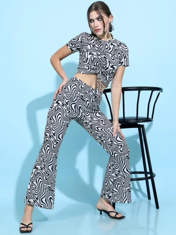 Tokyo Talkies Women Grey Printed Flared Casual Trousers