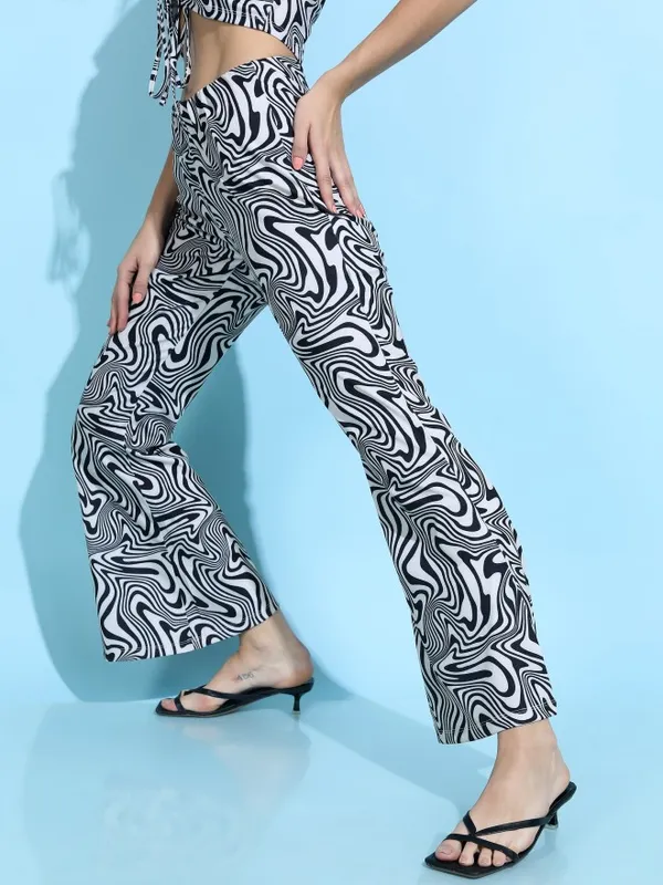 Tokyo Talkies Women Grey Printed Flared Casual Trousers