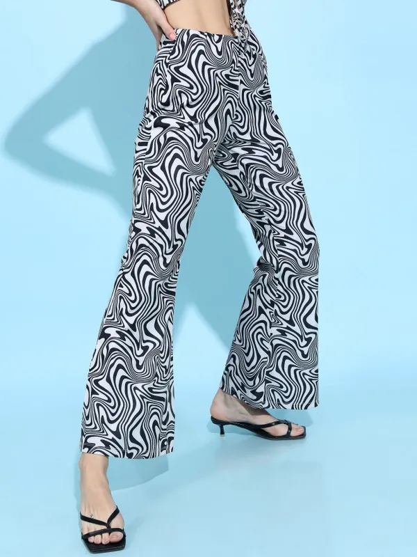  Tokyo Talkies Women Grey Printed Flared Casual Trousers