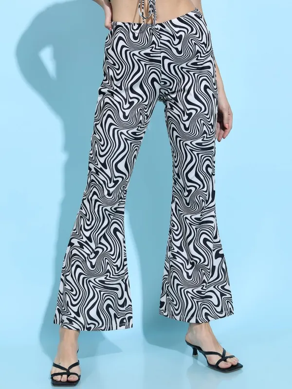  Tokyo Talkies Women Grey Printed Flared Casual Trousers