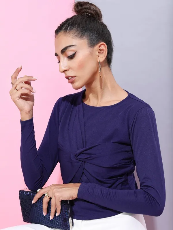  Tokyo Talkies Women Blue Solid Fitted Tops