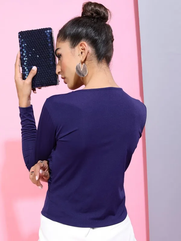  Tokyo Talkies Women Blue Solid Fitted Tops